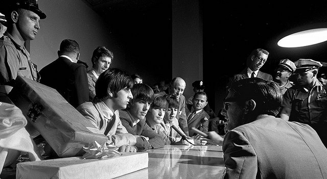 The Beatles at their 1964 press converence in Philadelphia in the basement of Constitution Hall 03